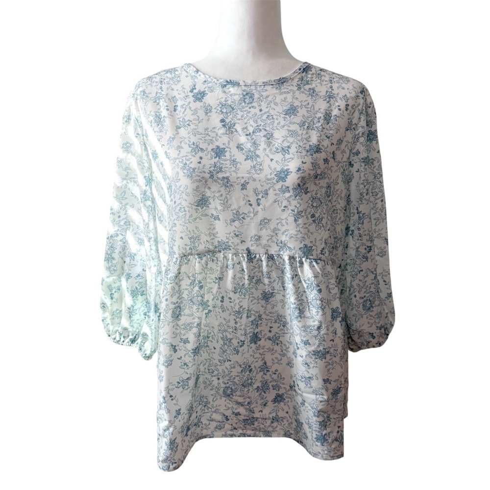 Floral Toile Women's Blouse Coastal Grandma Grandmillenial Coquette Top - Picture 1 of 5